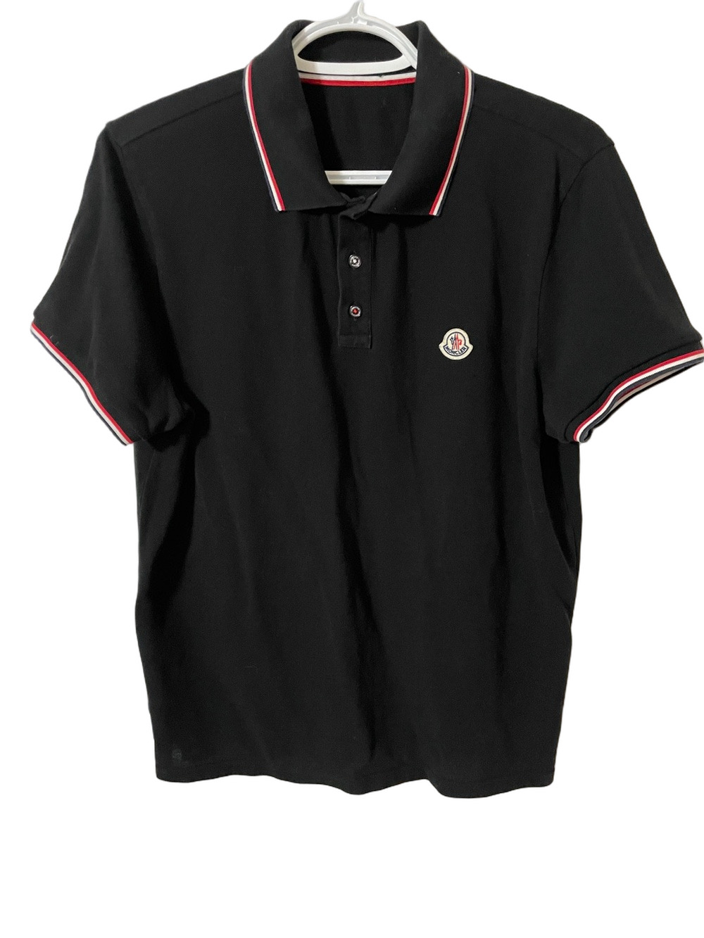 Moncler Black Polo with Red and White Trim Size Large